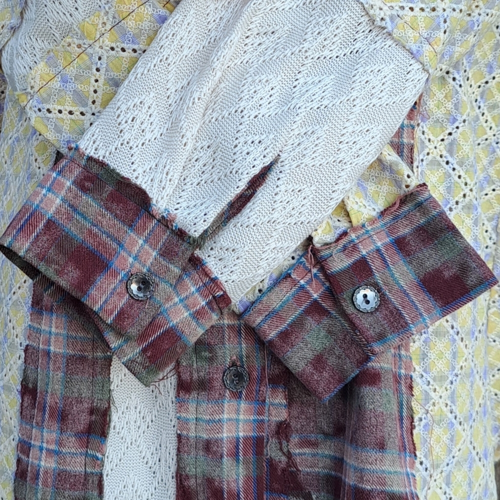 Pol Patchwork Plaid Lace Studded Shacket Oversize… - image 5